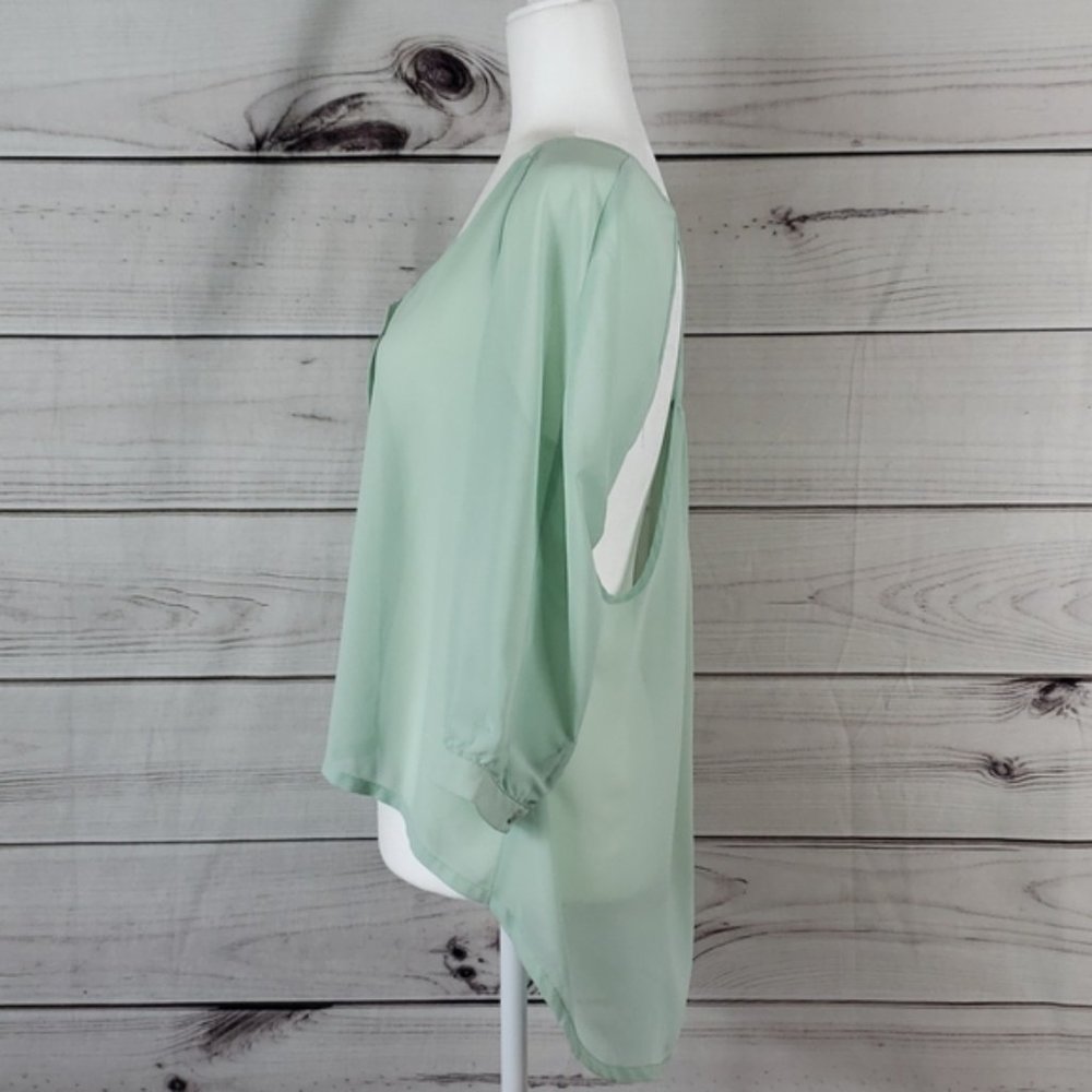Urban Outfitters Sparkle & Fade Mint Green Sheer Chiffon Shirt Small View 3